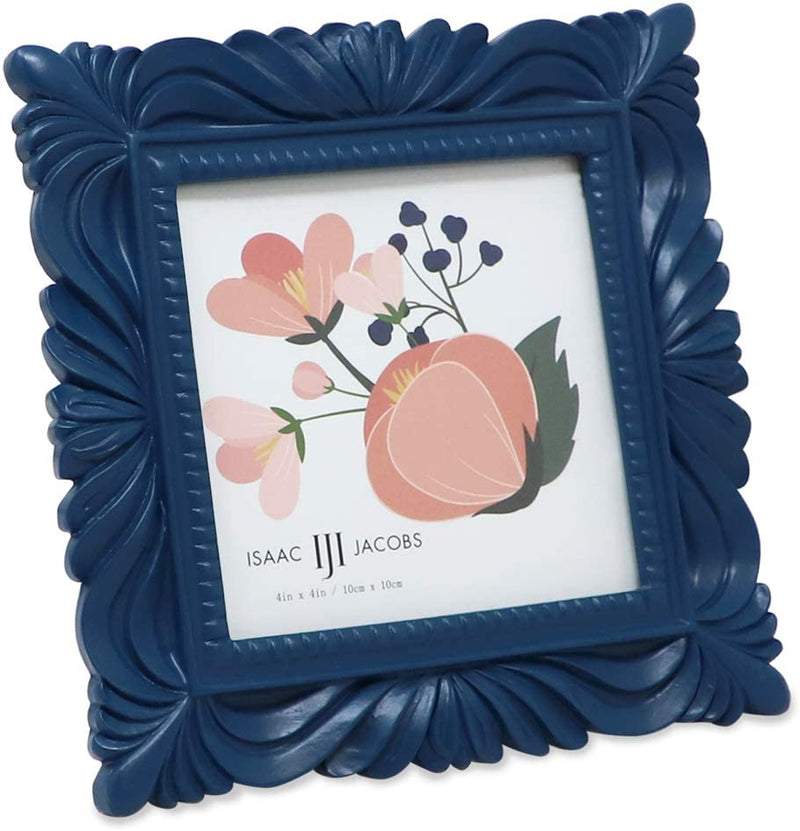 Isaac Jacobs 4X4 Navy Wave Textured Hand-Crafted Resin Picture Frame with Easel & Hook for Tabletop & Wall Display, Decorative Swirl Design Home Décor, Photo Gallery, Art, More (4X4, Navy) Home & Garden > Decor > Picture Frames Isaac Jacobs International Navy 4x4 