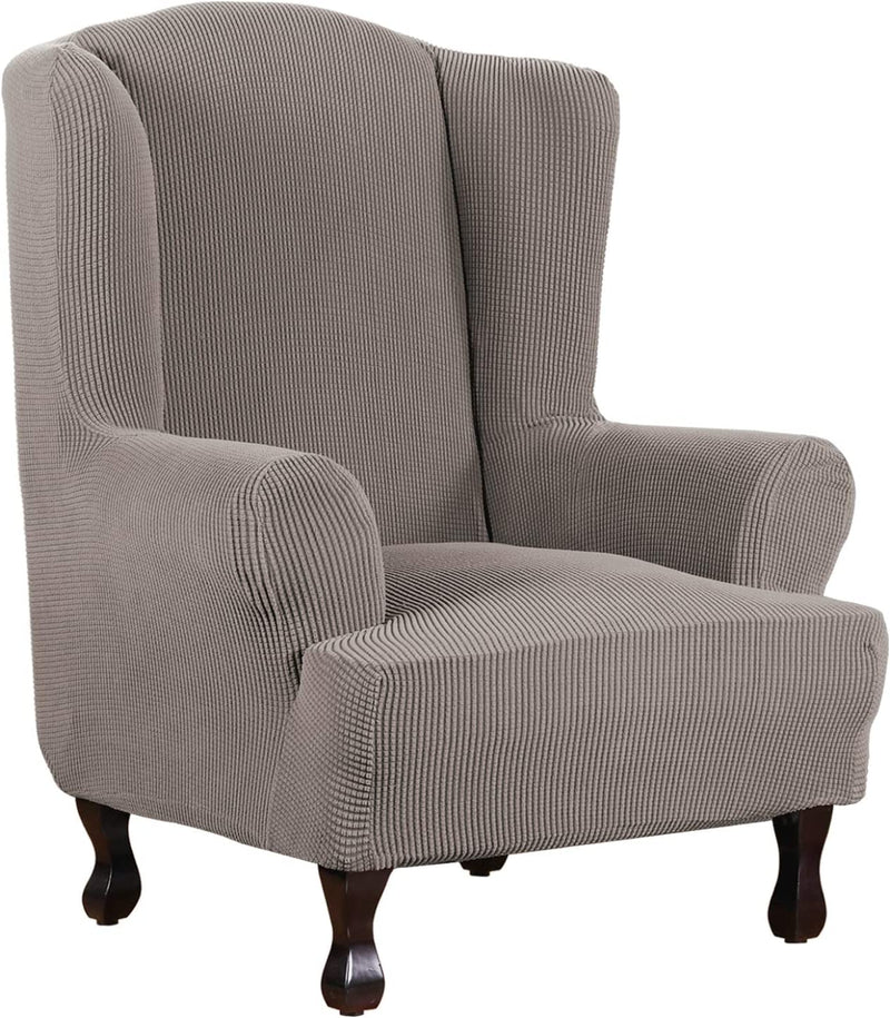 H.VERSAILTEX Wing Chair Slipcover Chair Covers for Wingback Chairs Wingback Chair Covers Slipcovers 1 Piece Stretch Sofa Cover Furniture Protector Soft Spandex Jacquard Checked Pattern, Chocolate Home & Garden > Decor > Chair & Sofa Cushions H.VERSAILTEX Taupe 1 