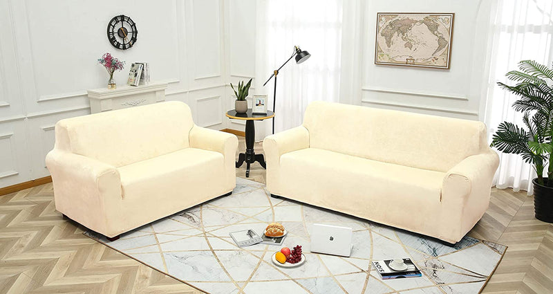TIANSHU Velvet Sofa Cover,1 Piece Soft Plush Couch Cover for 3 Cushion Couch, Antislip Stylish Fleece Sofa Slipcover, Machine Washable Furniture Protector Cover for Couch.(Sofa,Ivory) Home & Garden > Decor > Chair & Sofa Cushions TIANSHU   