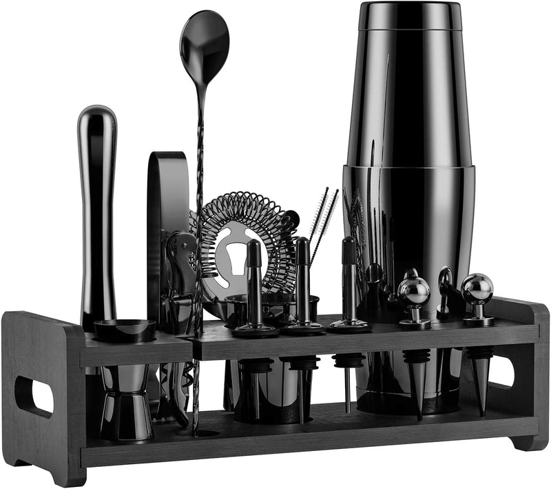 Soing 24-Piece Cocktail Shaker Set,Perfect Home Bartender Kit for Drink Mixing,Stainless Steel Bar Tools with Stand,Velvet Carry Bag & Recipes Cards Included (Black) Home & Garden > Kitchen & Dining > Barware SOING Black  