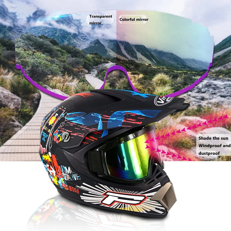 Mountain Motorcycle Motocross Helmet DOT Certified Dirt Bike Downhill Full Face Motorbike Helmet with Goggles Gloves Mask Off-Road Four Wheeler Bike Crash Helmet for Adult Men Women Sporting Goods > Outdoor Recreation > Cycling > Cycling Apparel & Accessories > Bicycle Helmets CEGLIA   