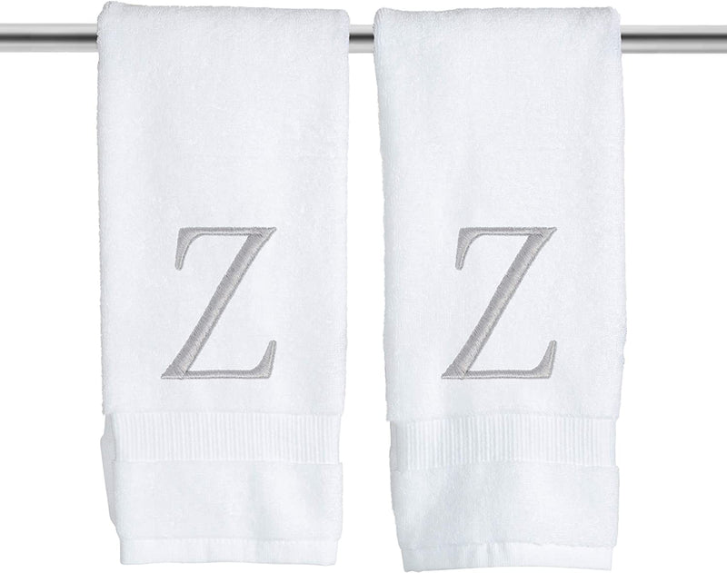 Monogrammed Hand Towels for Bathroom - Luxury Hotel Quality Personalized Initial Decorative Embroidered Bath Towel for Powder Room, Spa - GOTS Organic Certified - Set of 2 Letter F