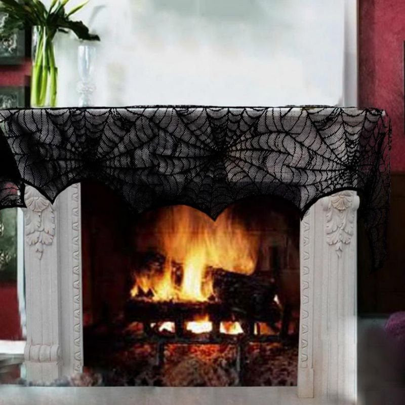 Cobweb Fireplace Scarf Mysterious Lace Spiderweb Mantle Lace Runner Fireplace Scarf Festive Supplies for Halloween Christmas Party Door Window Decoration Black Home & Garden > Decor > Seasonal & Holiday Decorations& Garden > Decor > Seasonal & Holiday Decorations BAGGUCOR   