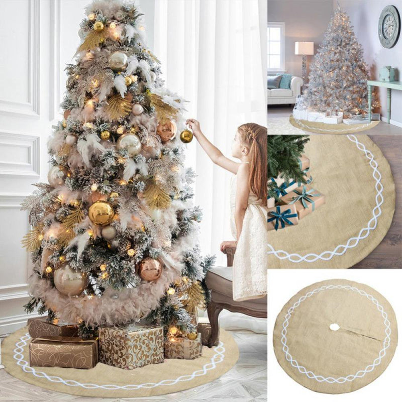 Holiday Décor Ruffle Trim Jute Burlap Xmas Tree Skirt, 48-Inch round (Natural) Home & Garden > Decor > Seasonal & Holiday Decorations > Christmas Tree Skirts Groomer   