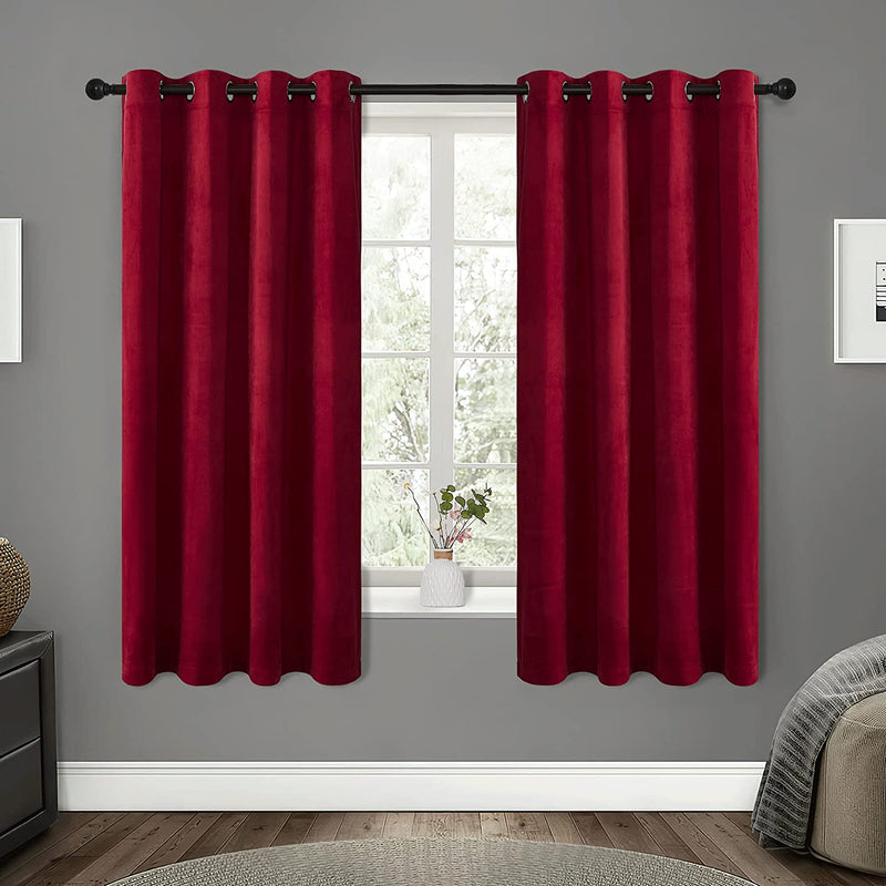 RYB HOME Black Velvet Curtains for Bedroom, Light Blocking Winds & Nosie Dampening Window Curtain Drapes Energy Saving Elegant Home Decoration for Kitchen Living Room, W52 X L84 Inches, 2 Panels Set Home & Garden > Decor > Window Treatments > Curtains & Drapes RYB HOME Ruby Red W52 x L63 