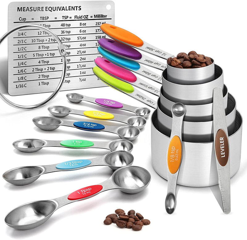 FANGSUN Stainless Steel Measuring Cups and Spoons Set, 5 Measuring Cups and 7 Dual Sided Measuring Spoons with 1 Leveler for Baking & Cooking, Kitchen Measuring Tools for Food Home & Garden > Kitchen & Dining > Kitchen Tools & Utensils FANGSUN   