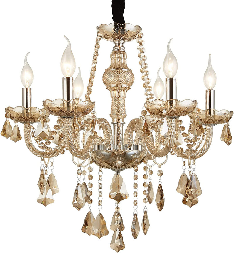 Zaqtan Luxurious 8 Lights Crystal Chandelier with Metal Frame 8 Arms Candles Vintage Hanging Light Fixture Pendant Ceiling Lamp Raindrop 28" X L49 (Cognac, 8 Lights) Home & Garden > Lighting > Lighting Fixtures > Chandeliers Zaqtan Lighting Cognac 6 Lights 