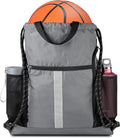 Drawstring Backpack Sports Gym Bag with Shoe Compartment and Two Water Bottle Holder Home & Garden > Household Supplies > Storage & Organization BeeGreenbags Grey 16" x 19.5" 