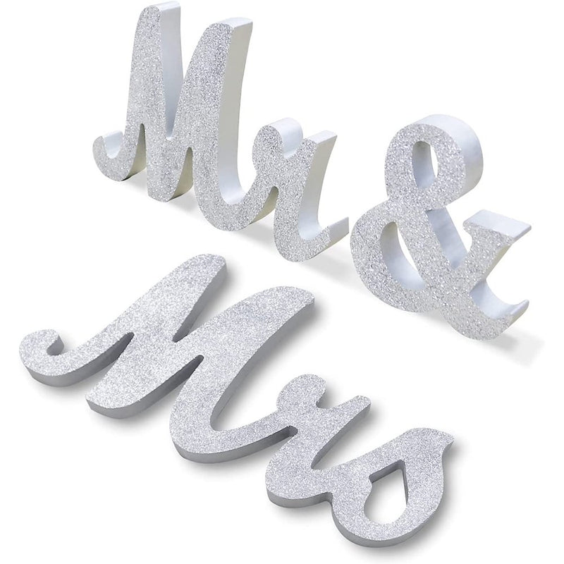 Husfou Mr & Mrs Signs Table Decorations for Wedding, Glitter Decorative Wooden Letters, Rustic Romantic Signs for Valentines Day Party Wedding Decor, Silver Home & Garden > Decor > Seasonal & Holiday Decorations Husfou LLC   