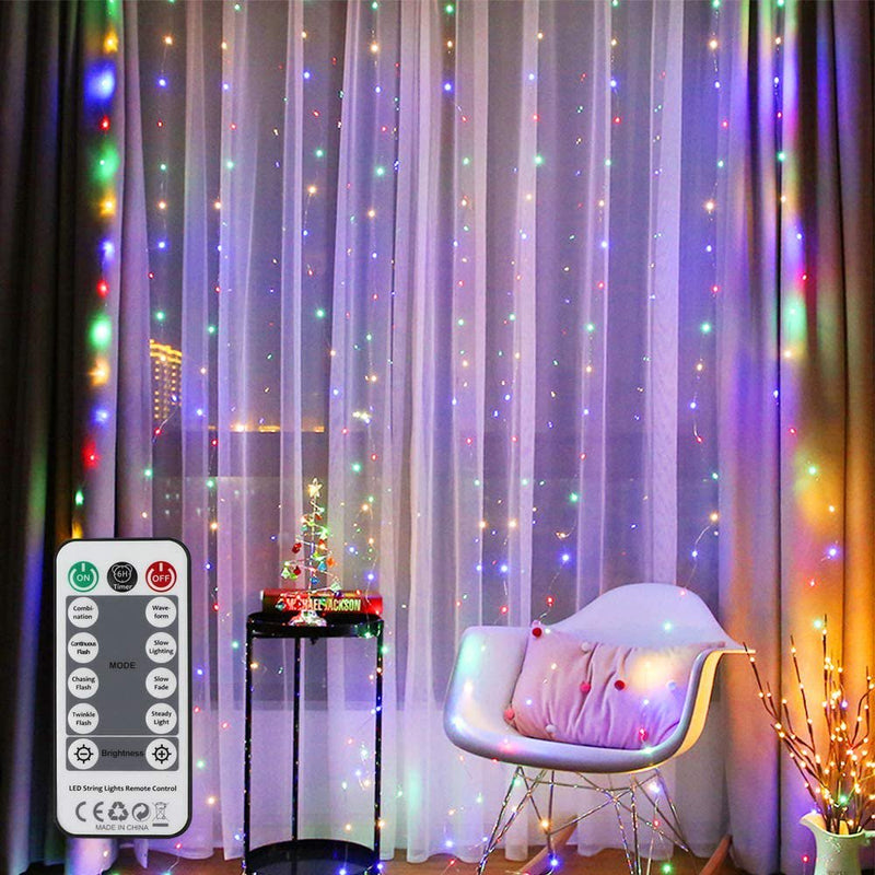Juhefa String Lights Curtain Lights with Remote 7.9' L X 5.9' W 144-Bulb USB Plug-In LED Light for Wedding Home Bedroom Decor,Multicolor Home & Garden > Decor > Seasonal & Holiday Decorations JUHEFA Home&Tool   