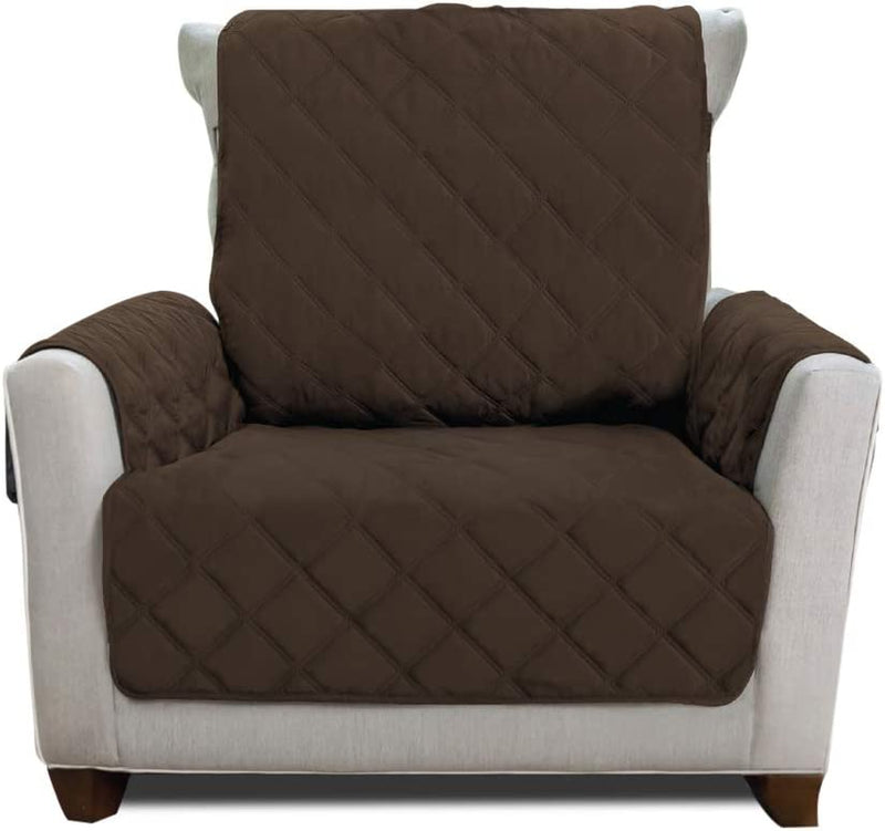 MIGHTY MONKEY Patented Sofa Slipcover, Reversible Tear Resistant Soft Quilted Microfiber, XL 78” Seat Width, Durable Furniture Stain Protector with Straps, Washable Couch Cover, Chevron Navy White Home & Garden > Decor > Chair & Sofa Cushions MIGHTY MONKEY Chocolate/Taupe Small Chair 