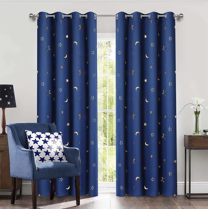 Girl Curtains for Bedroom Pink with Gold Stars Blackout Window Drapes for Nursery Heavy and Soft Energy Efficient Grommet Top 52 Inch Wide by 84 Inch Long Set of 2 Home & Garden > Decor > Window Treatments > Curtains & Drapes Gold Dandelion Blackout Gold Navy 52 in x 84 in 