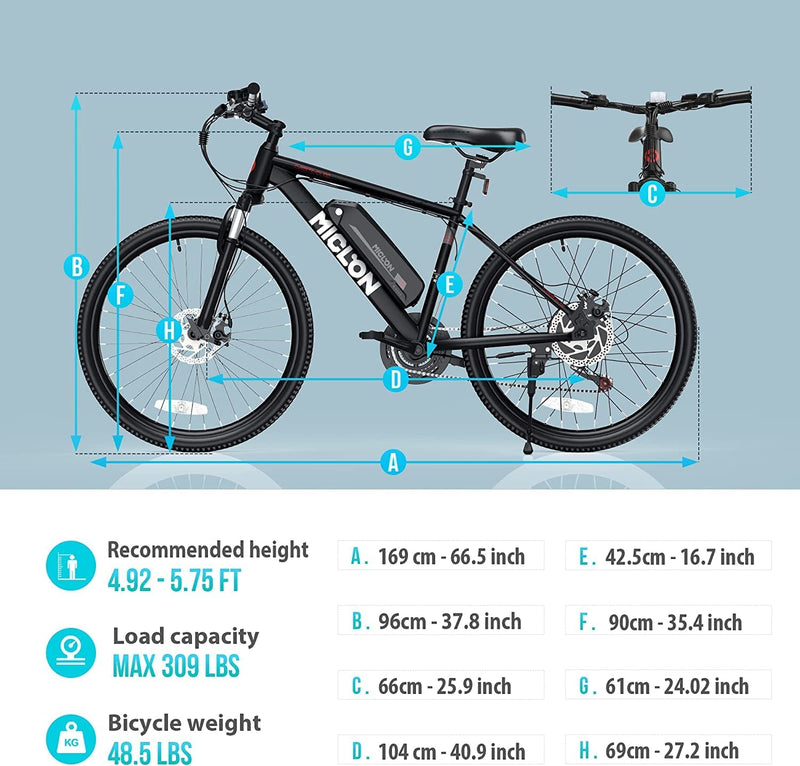 MICLON Cybertrack 100 Electric Bike for Adults, 2X Faster Charge, 350W BAFANG Motor, 36V 10.4AH Removable Battery, 20MPH 26'' Mountain Ebike, Shimano 21 Speed, Suspension Fork, LED Display Sporting Goods > Outdoor Recreation > Cycling > Bicycles MICLON   