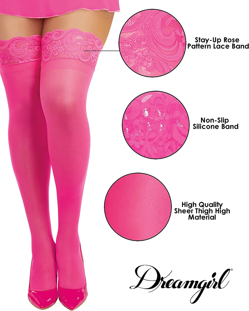 Dreamgirl Women'S Sheer Thigh-High Stockings with Silicone Lace Top
