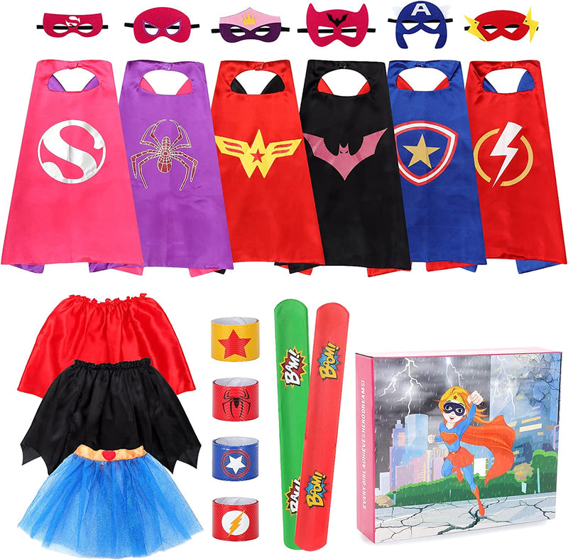 Kuaima Superhero Capes and Masks for Girls - Kids Halloween Cosplay Dress up Costumes with Skirt and Wristbands for Girls Birthday Party Gifts  3 years and up   