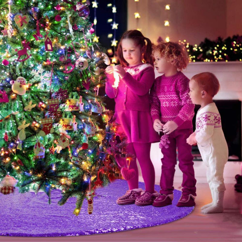 GOODLY Double Layers Christmas Tree Skirt with Sequins Festive Party Supplies Holiday Home Decoration Xmas Tree Skirt  Goodly 30" Purple 