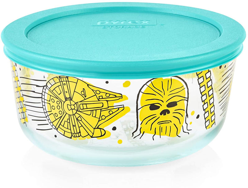 Pyrex 8-Pc Glass Food Storage Container Set, 4-Cup & 3-Cup Decorated round and Rectangle Meal Prep Containers, Non-Toxic, Bpa-Free Lids, Colorful, Disney'S Star Wars