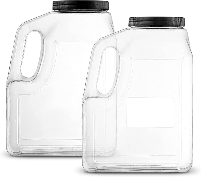 Half Gallon Clear Plastic Jug (2 Pack) - BPA Free 64 Ounce Jug - Wide Mouth Jug - Easy Grip Handle - Airtight Caps with Foam Liner - PETG Oblong Rectangular Jug - Labels Included - Stock Your Home Home & Garden > Decor > Decorative Jars Stock Your Home Gallon Jars (128 oz)  