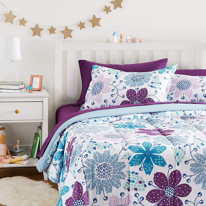 Kids Bed-In-A-Bag Microfiber Bedding Set, Easy Care, Twin, Blue Mermaids - Set of 5 Pieces Home & Garden > Linens & Bedding > Bedding KOL DEALS Purple Flowers Bedding Set Full/Queen