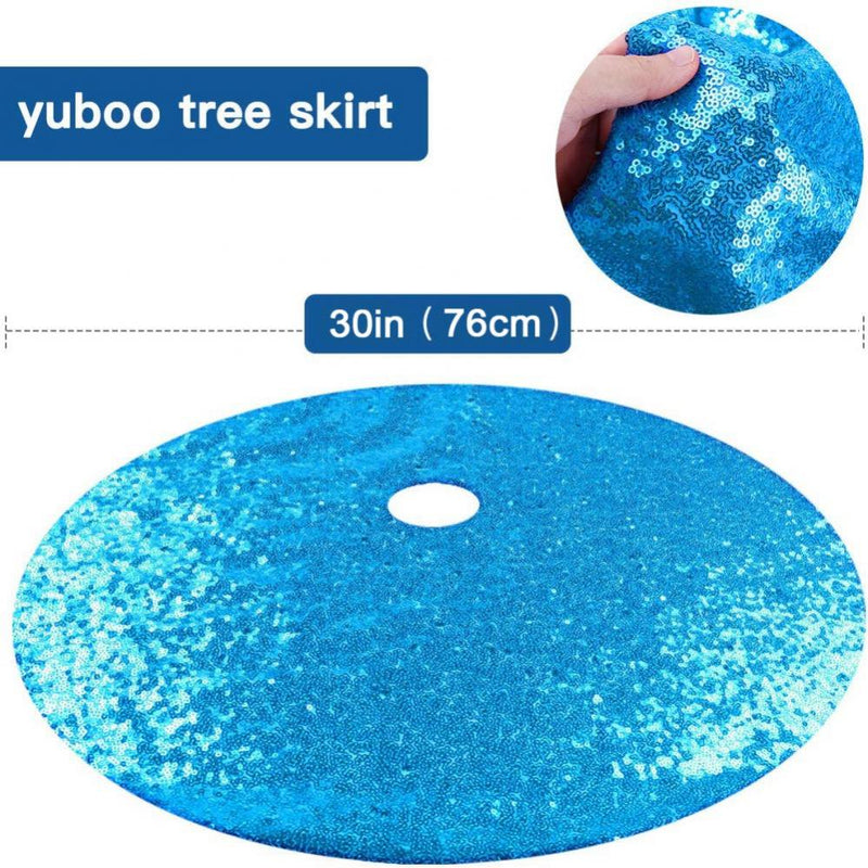 Glitter Tree Skirt Double Layers 24/30/36/48 Inches Sequin Tree Skirt Mat Holiday Tree Ornaments for Christmas New Year Party Home Decoration Home & Garden > Decor > Seasonal & Holiday Decorations > Christmas Tree Skirts 791502503 30" Turquoise blue 