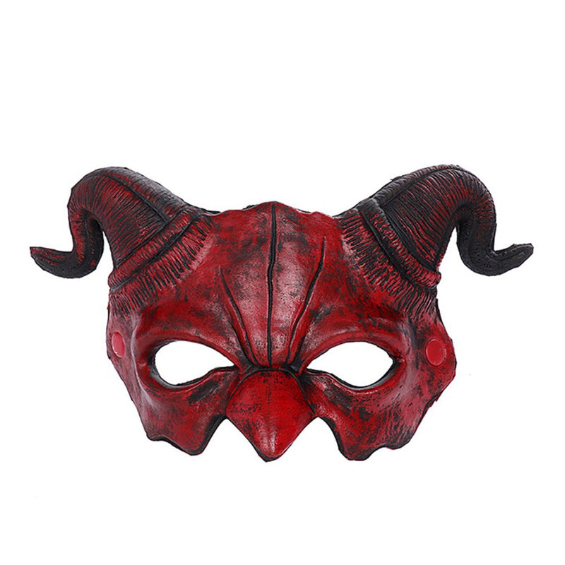 Men Women Leather Sheep-Horned Masks Unique Scary Half Face Ram Horn Devil Mask for Woman Girls Party Gifts Red Apparel & Accessories > Costumes & Accessories > Masks Brocade Red  