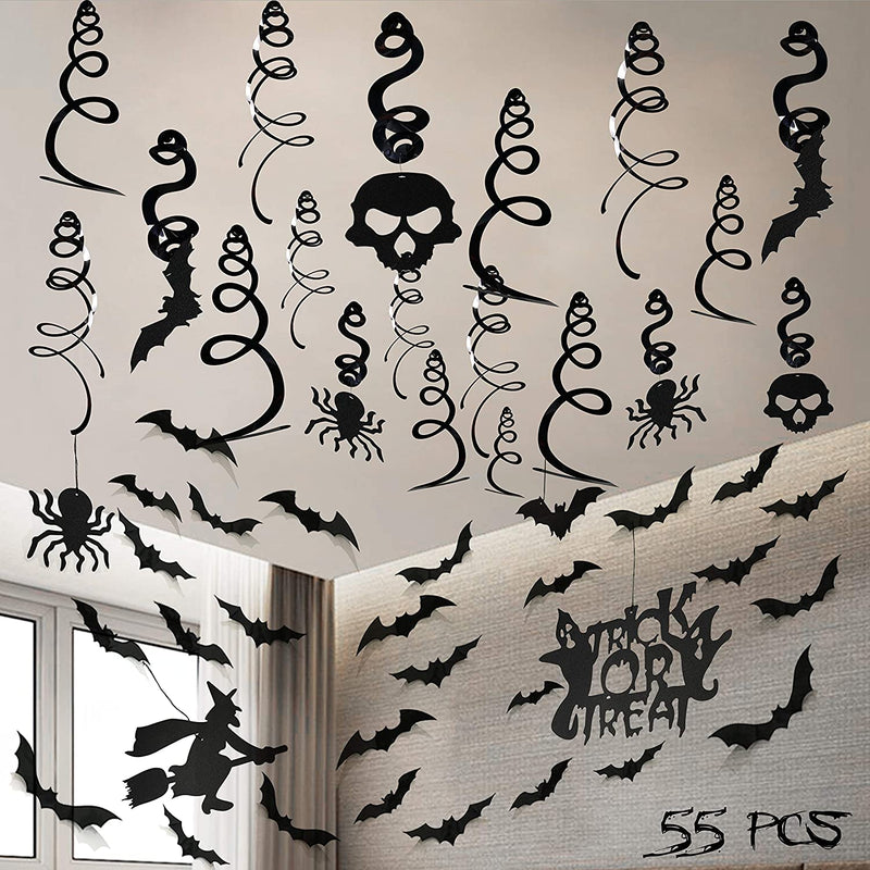 68Pcs Bat Wall Decor, Halloween Bats Decorations 3D Bats Wall Decor Realistic PVC Bats Stickers for Outdoor DIY Home Decor Party Supplies  16 years and up Hanging Swirl Streamers  
