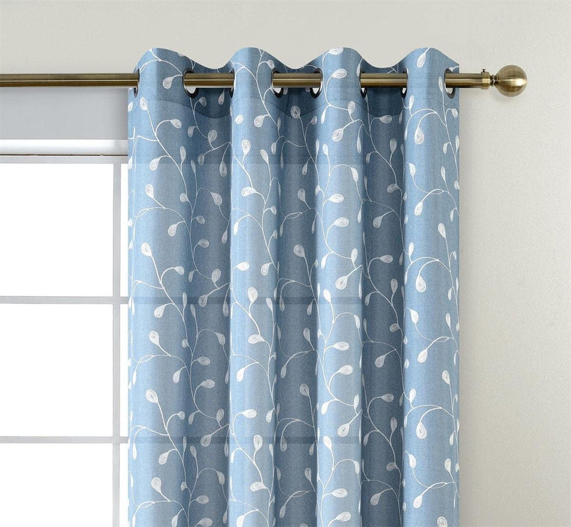 MIUCO Floral Embroidered Semi Sheer Curtains Faux Linen Grommet Window Curtain for Living Room 52 X 84 Inch 2 Panels, Dusty Blue Sporting Goods > Outdoor Recreation > Fishing > Fishing Rods MIUCO   