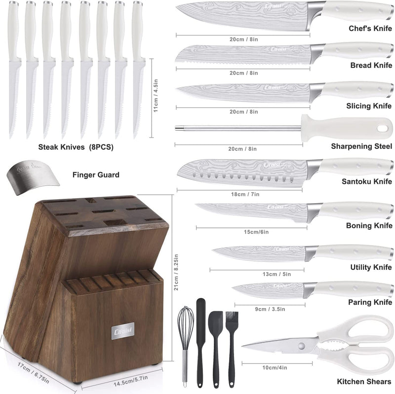 Knife Set, 23 PCS Kitchen Knife Set with Block, Germany High Carbon Stainless Steel Chef Knife Block Set, Knives Set for Kitchen with Sharpener & Finger Guard, Ultra Sharp, White Home & Garden > Kitchen & Dining > Kitchen Tools & Utensils > Kitchen Knives Cifaisi   