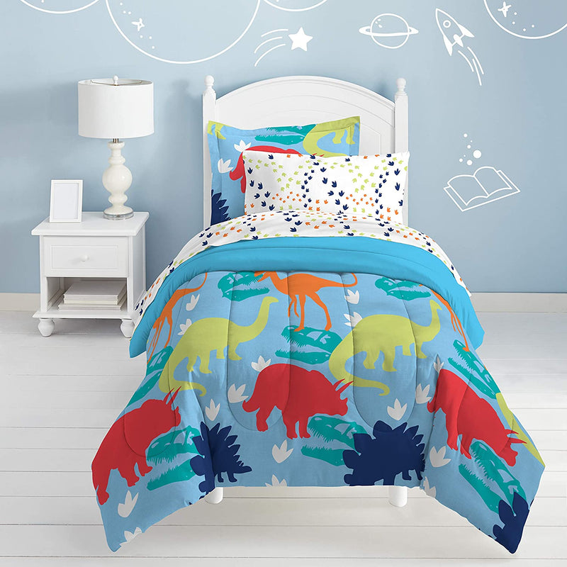Dream FACTORY Kids 5-Piece Complete Set Easy-Wash Super Soft Comforter Bedding, Twin, Multicolor Dinosaur Prints Home & Garden > Linens & Bedding > Bedding CHMJE   