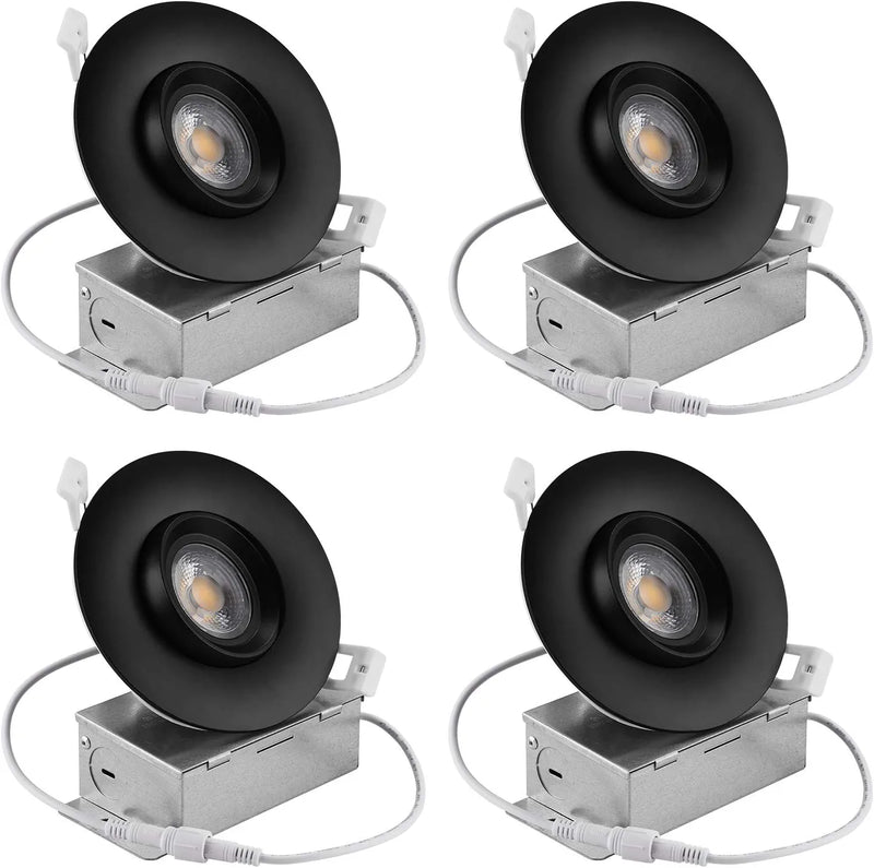 (4 Pack)4 Inch 3CCT Black Gimbal LED Recessed Light,12W 100W Eqv,Ic Rated,3 Colors 2700K/3000K/4000K,1000Lm High Brightness,Cri90+ Airtight Dimmable Adjustable Rotatable Downlight Lighting Fixture Home & Garden > Lighting > Flood & Spot Lights NICKLED 5000K-Cool Light 4Pack 