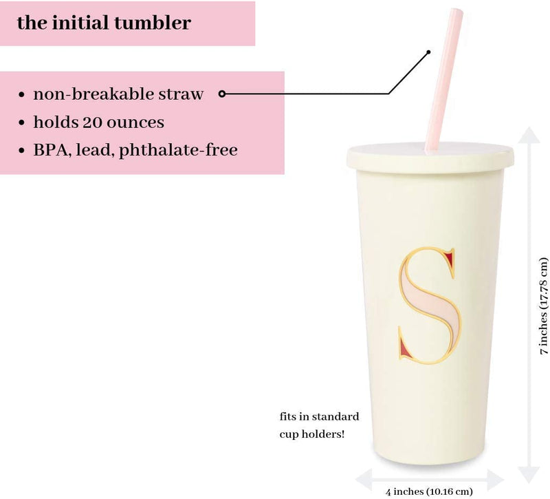 Kate Spade New York Insulated Initial Tumbler with Reusable Straw, 20 Ounce Acrylic Travel Cup with Lid, S (Pink) Home & Garden > Kitchen & Dining > Tableware > Drinkware Kate Spade New York   