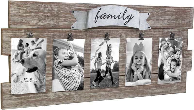 Stonebriar Rustic Wood Collage Picture Frame with Clips and Metal Detail Brown 26" X 11"