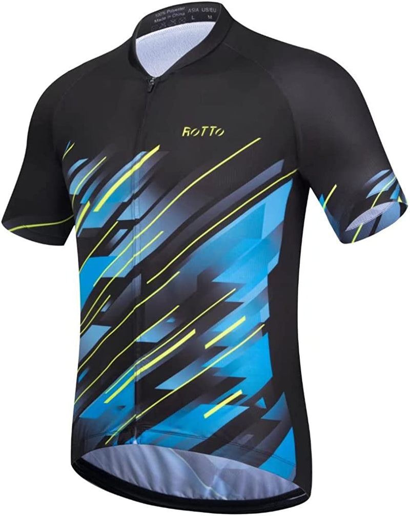 ROTTO Mens Cycling Jersey Short Sleeve Bike Shirt Racing Series Sporting Goods > Outdoor Recreation > Cycling > Cycling Apparel & Accessories ROTTO C Black X-Large 