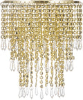 Waneway Acrylic Chandelier Shade, Ceiling Light Shade Beaded Pendant Lampshade with Crystal Beads and Chrome Frame for Bedroom, Wedding or Party Decoration, Diameter 8.7 Inches, 3 Tiers, Clear Home & Garden > Lighting > Lighting Fixtures > Chandeliers Waneway Gold  