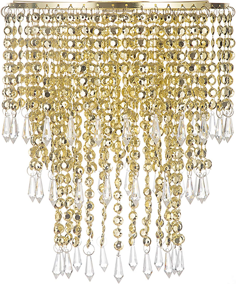 Waneway Acrylic Chandelier Shade, Ceiling Light Shade Beaded Pendant Lampshade with Crystal Beads and Chrome Frame for Bedroom, Wedding or Party Decoration, Diameter 8.7 Inches, 3 Tiers, Clear Home & Garden > Lighting > Lighting Fixtures > Chandeliers Waneway Gold  