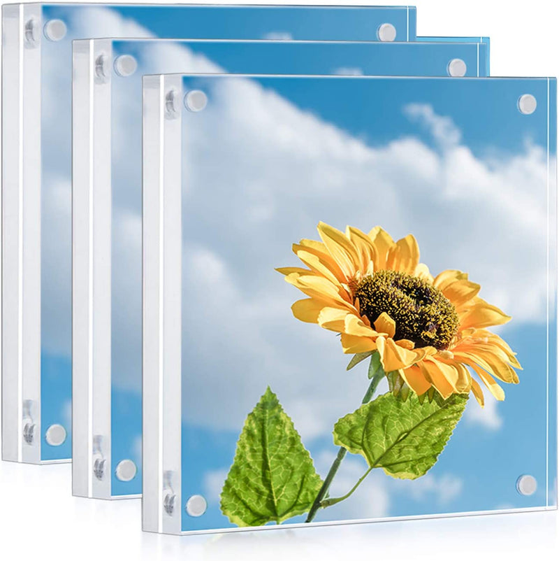 ONE WALL Acrylic Picture Frames 5X5 Inches, Clear Double Sided Magnetic Photo Block Frame, Frameless Self Standing for Tabletop Desktop Display Home & Garden > Decor > Picture Frames ONE WALL 3 5x5 inch 
