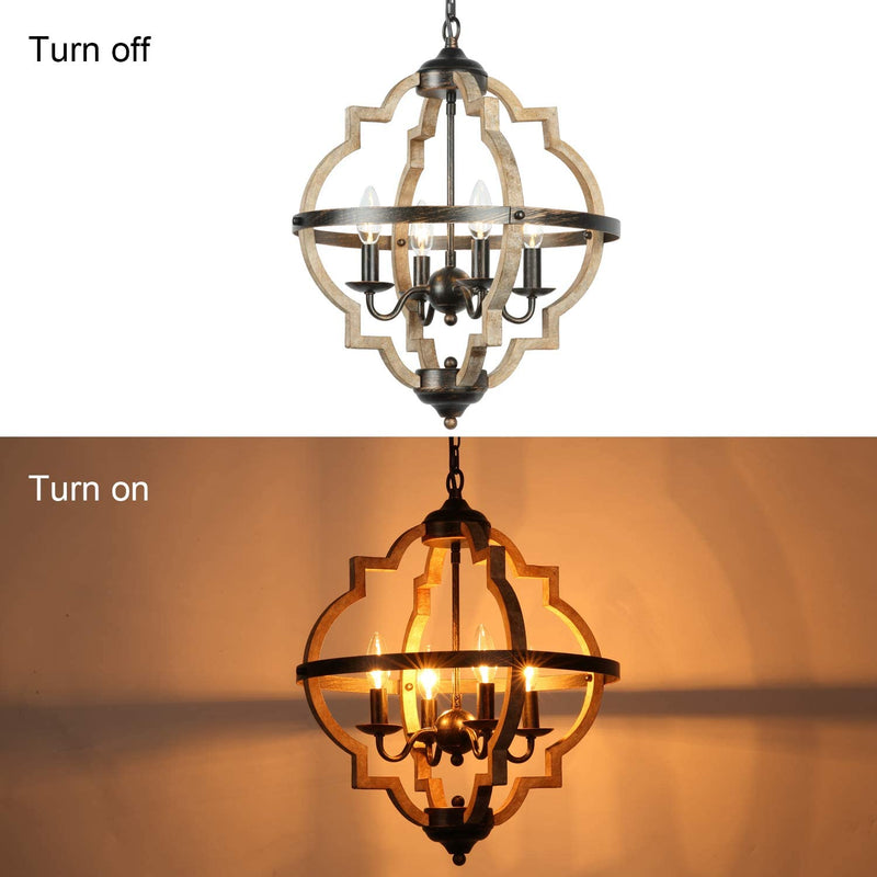 T&A Orb 4-Light Farmhouse Chandelier, Stardust Finish Rustic Brown Chandelier,Wood and Iron Component Vintage Island Light for Kitchen Dining Room Foyer Home & Garden > Lighting > Lighting Fixtures > Chandeliers T&A TALENT AND ART   