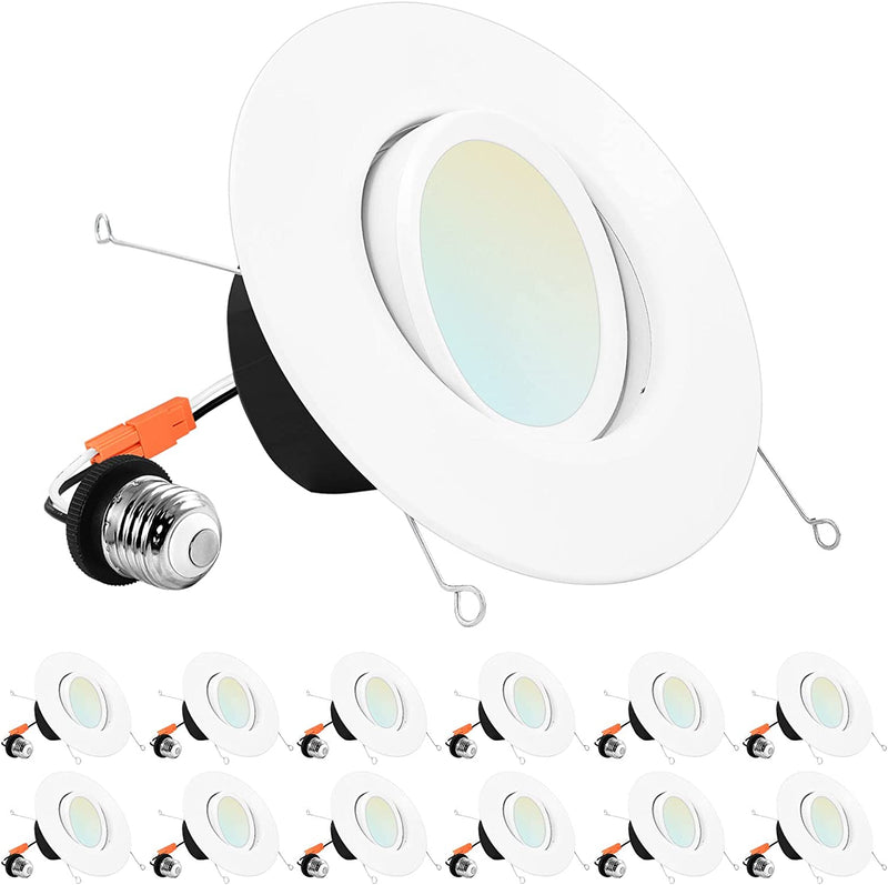 Luxrite 5/6 Inch Gimbal LED Recessed Lighting Can Lights, 11W=90W, 5 Color Selectable 2700K-5000K, CRI 90, Dimmable Adjustable LED Downlight, 1100 Lumens, Wet Rated, Energy Star, ETL Listed (4 Pack) Home & Garden > Lighting > Flood & Spot Lights Luxrite 12 Count (Pack of 1)  