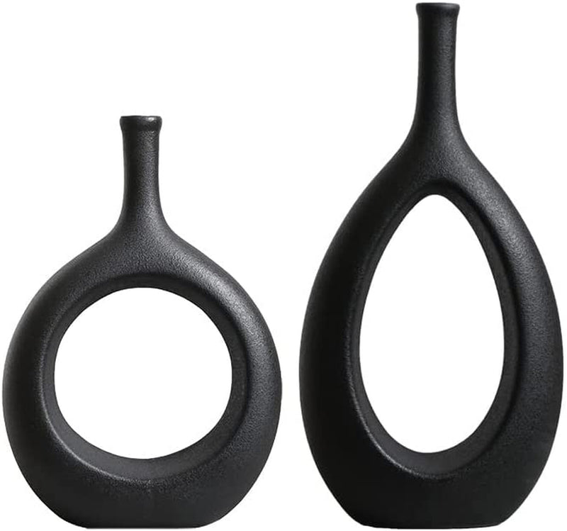 MOVNO Black Ceramic Hollow Vases Set of 2, Geometric Handmade Flower Vase for Decor, Modern Decorative Vase Centerpiece for Wedding Living Room Office Bedroom Dinner Table Party-Housewarming Gift Sporting Goods > Outdoor Recreation > Cycling > Cycling Apparel & Accessories > Bicycle Helmets MOVNO Black  