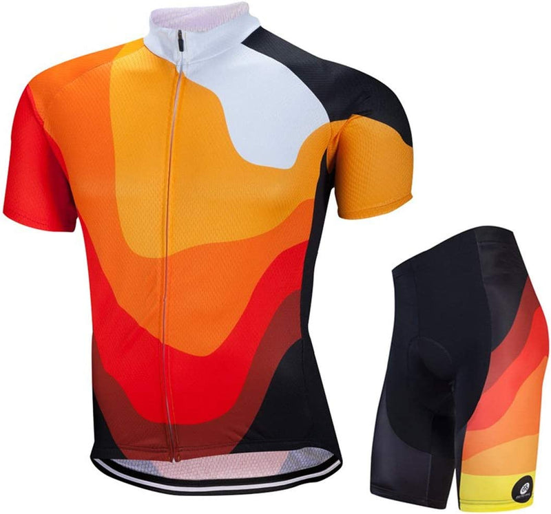 ZEROBIKE Men Breathable Quick Dry Comfortable Short Sleeve Jersey + Padded Shorts Cycling Clothing Set Cycling Wear Clothes Sporting Goods > Outdoor Recreation > Cycling > Cycling Apparel & Accessories ZEROBIKE Type 6 Medium 