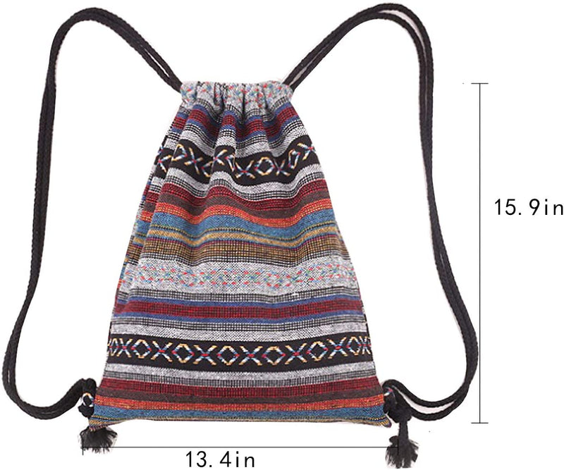Monique Stripes Knit Drawstring Bag Sport Backpack Large Shoulders Bag Casual Daypack Purse Travel Tote Grey Home & Garden > Household Supplies > Storage & Organization Monique   