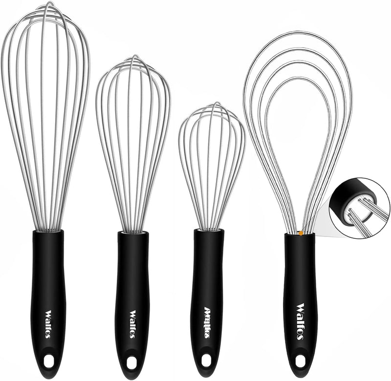 Stainless Steel Wire Whisk Set - 3 Packs Balloon Whisk, Thick Wire Wisk ＆ Strong Handles, Egg Frother for Cooking, Blending, Whisking, Beating and Stirring (8.5"+10"+11") Home & Garden > Kitchen & Dining > Kitchen Tools & Utensils Nobranded Balloon & Flat Whisk 3Pcs Balloon+1Pc Flat 