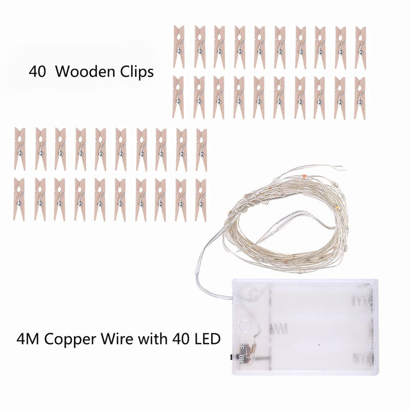 Risingpro Photo Clip String Lights 20/40 LED Lights with 20/40 Wooden Clips for Hanging Pictures Photo Battery Operated Perfect Bedroom Wall Decor Valentine'S Day Wedding