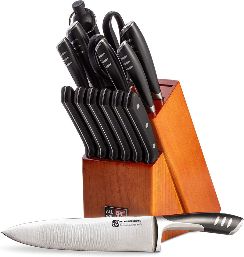 Premium 8-Piece German High Carbon Stainless Steel Kitchen Knives Set with Rubber Wood Block, Professional Double Forged Full Tang Chef Knife Set Home & Garden > Kitchen & Dining > Kitchen Tools & Utensils > Kitchen Knives ALLWIN-HOUSEWARE 15 Pieces  
