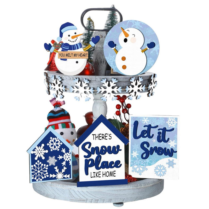 Ibaste Snow Tiered Tray Decorations Set | 6Pcs Snowman Snowflake Winter Theme Tiered Tray Decors | Christmas Party Supplies Kitchen Farmhouse Table Decorations Wooden Blocks Signs Home & Garden > Decor > Seasonal & Holiday Decorations& Garden > Decor > Seasonal & Holiday Decorations ibaste   