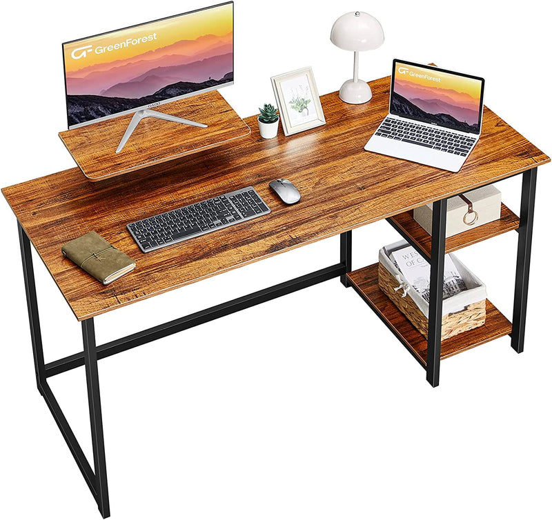 Greenforest Home Office Computer Desk with Monitor Stand and Reversible Storage Shelves,47 Inch Modern Writing PC Work Table,Easy Assembly,Walnut Home & Garden > Household Supplies > Storage & Organization GreenForest Walnut 55 inch 