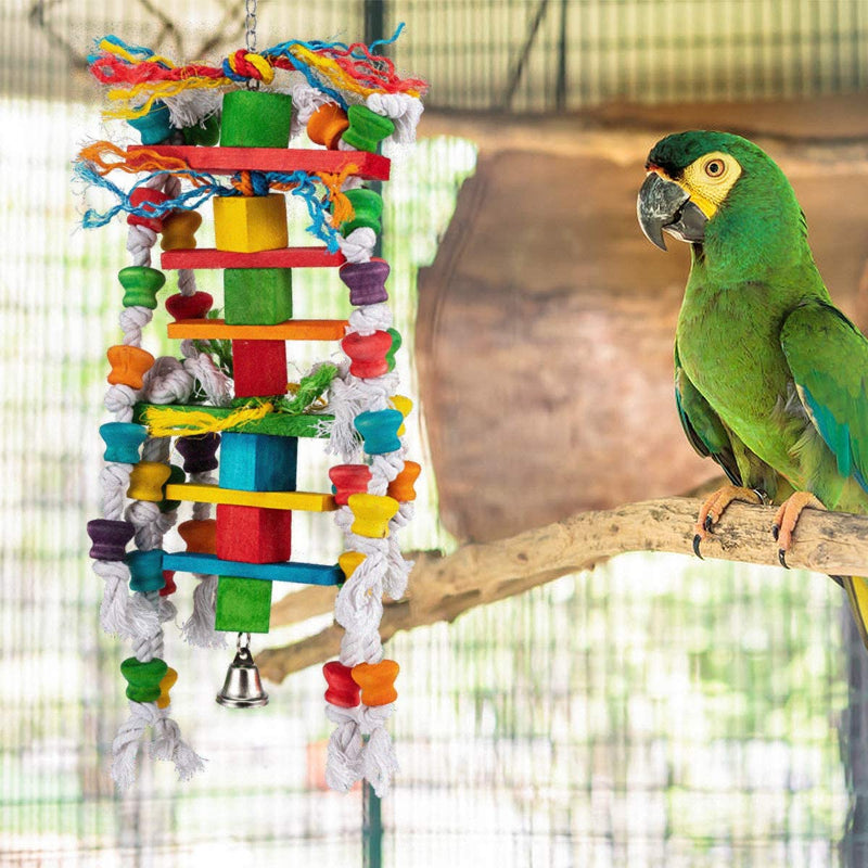 MEWTOGO Bird Parrot Chewing Toys- Multicolored Natural Wooden Knots Blocks Waterfall Bird Tearing Entertaining Toys Suggested for Conures Cockatiels African Grey Foraging and Parrot Animals & Pet Supplies > Pet Supplies > Bird Supplies > Bird Toys MEWTOGO   