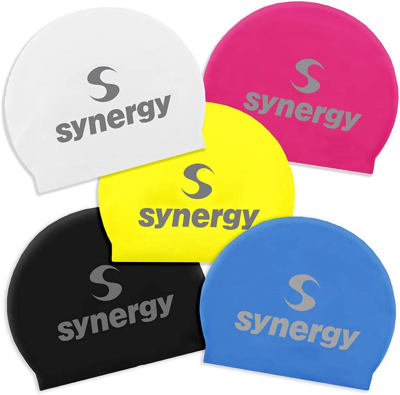 Synergy Latex Swim Caps Combo Pack Sporting Goods > Outdoor Recreation > Boating & Water Sports > Swimming > Swim Caps Synergy Black/Blue/Pink/White/Yellow 5-Pack  