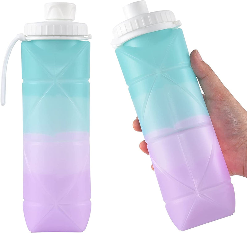 SPECIAL MADE 2Pack Collapsible Water Bottles Leakproof Valve Reusable BPA Free Silicone Foldable Water Bottle for Sport Gym Camping Hiking Travel Sports Lightweight Durable 20Oz 600Ml Sporting Goods > Outdoor Recreation > Winter Sports & Activities SPECIAL MADE colorful  