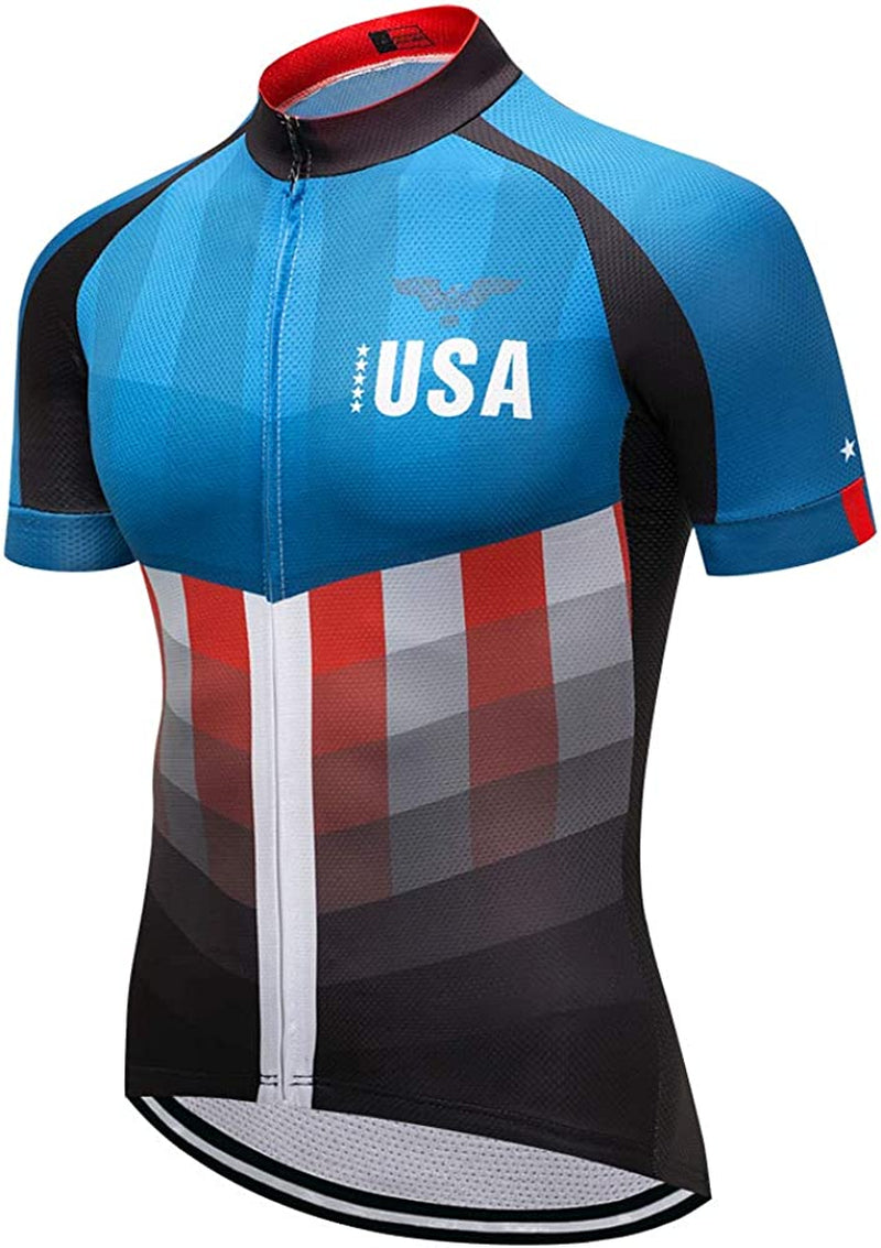 Cycling Jersey Short Sleeve USA Style Bike Tops with Pocket Reflective Stripe Sporting Goods > Outdoor Recreation > Cycling > Cycling Apparel & Accessories redorange Team Usa Medium 